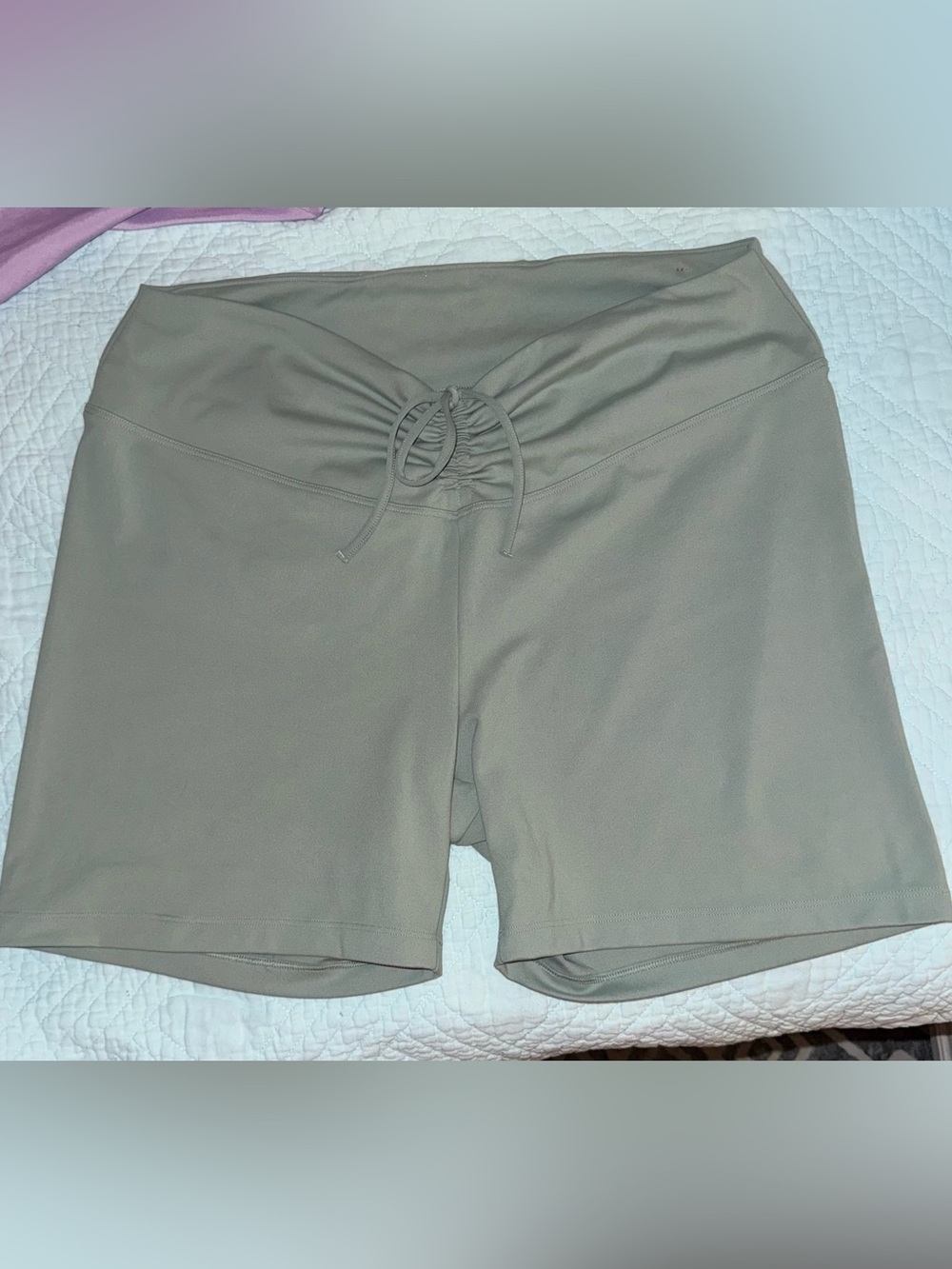 PINK Victoria's Secret Sage Green High-Rise Bike Shorts with Drawstring